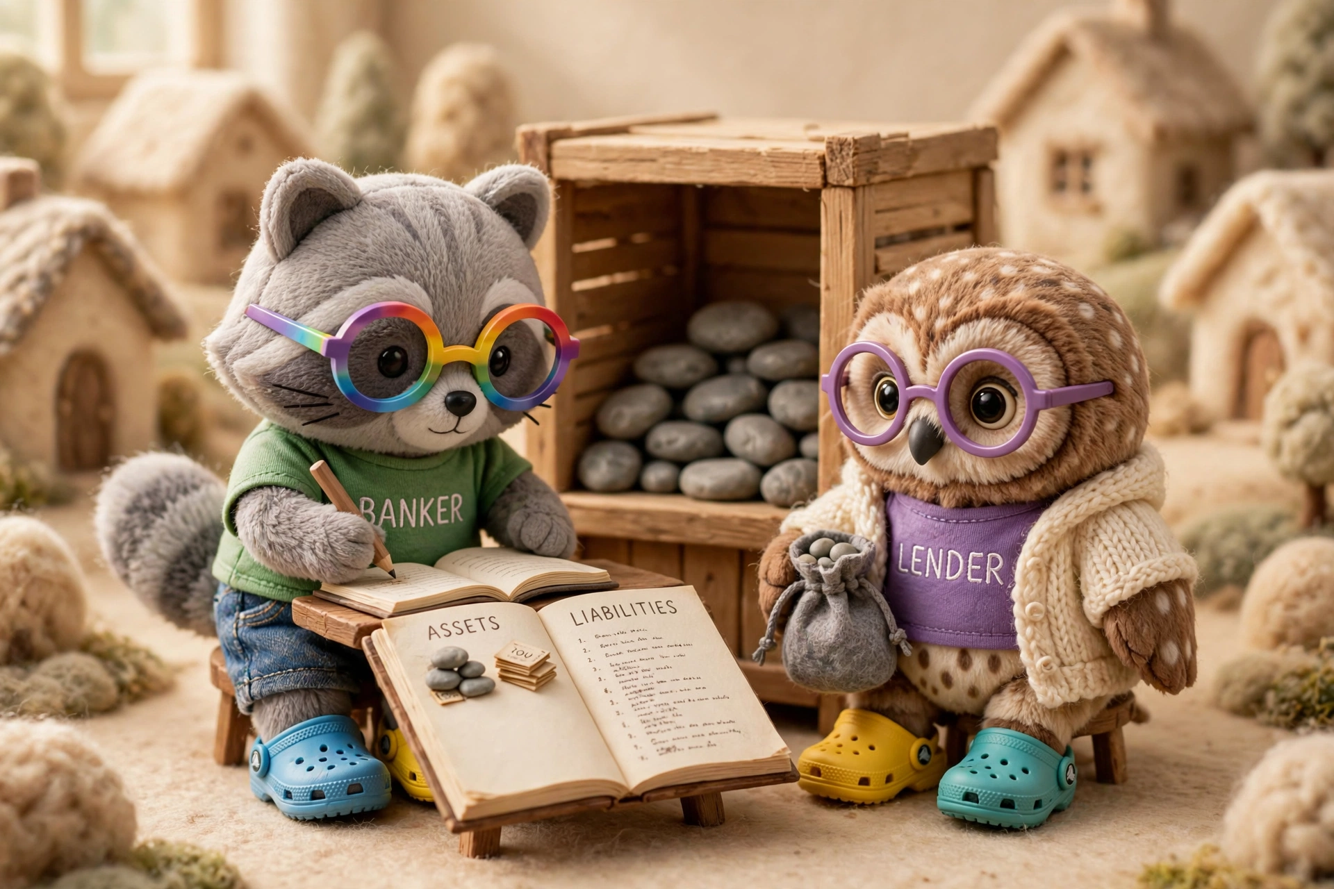 The raccoon’s two lists: assets and liabilities.