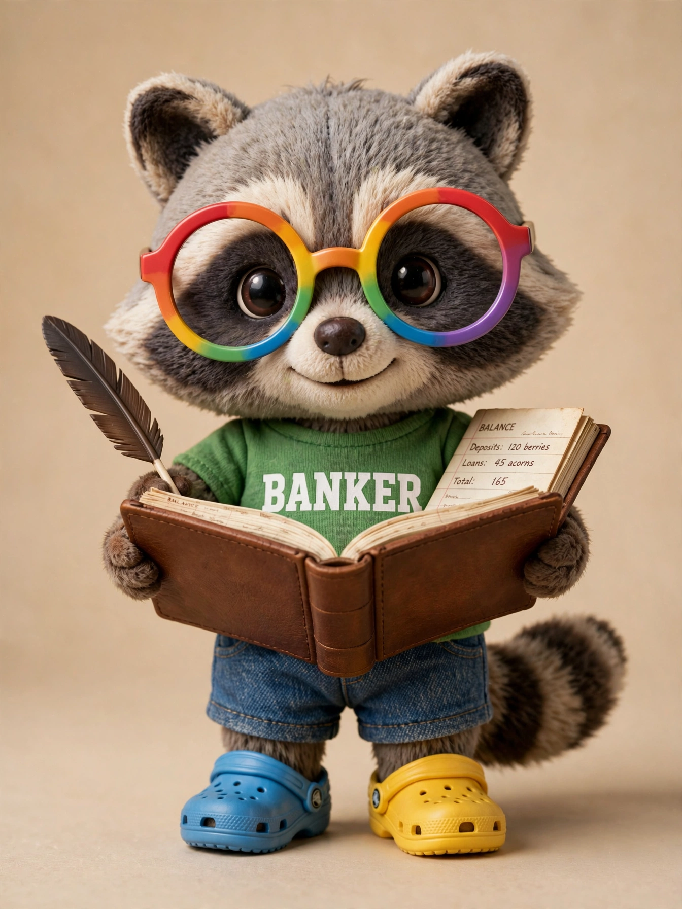 Plush raccoon banker